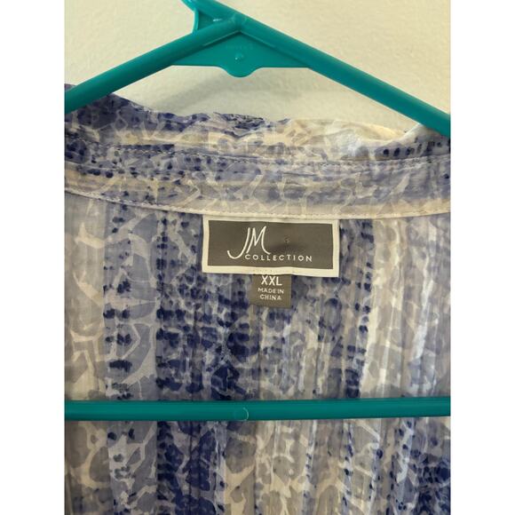 JM Collection Womens Blue Semi Sheer Button Down Size XXL Blue Striped Coastal - Picture 4 of 6